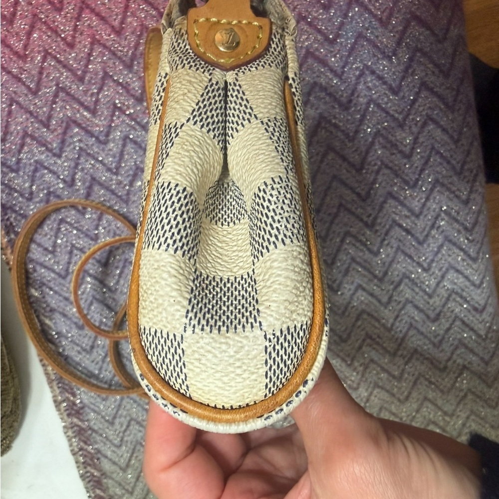 LOUIS VUITTON Damier Azur Canvas Eva crossbody Bag Cream/Grey checkered LV - Picture 10 of 11